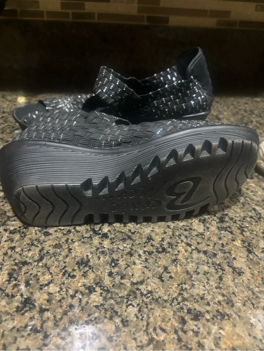 bernie mev. Black Woven Elastic Platform Espadrilles